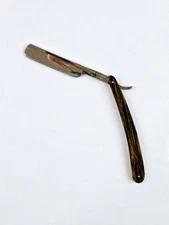 Crane Cutlery Co. USA Straight Razor Wood Grain Handle Vtg