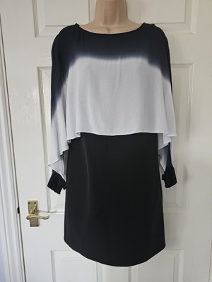 Mint Velvet Ombre Dress Size 8 Double Layer Pencil Dress Open Sleeve Cape 
