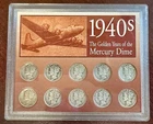 The Golden Years of Mercury Dimes 10 Coins 1940s Collectors Case AHS 4812