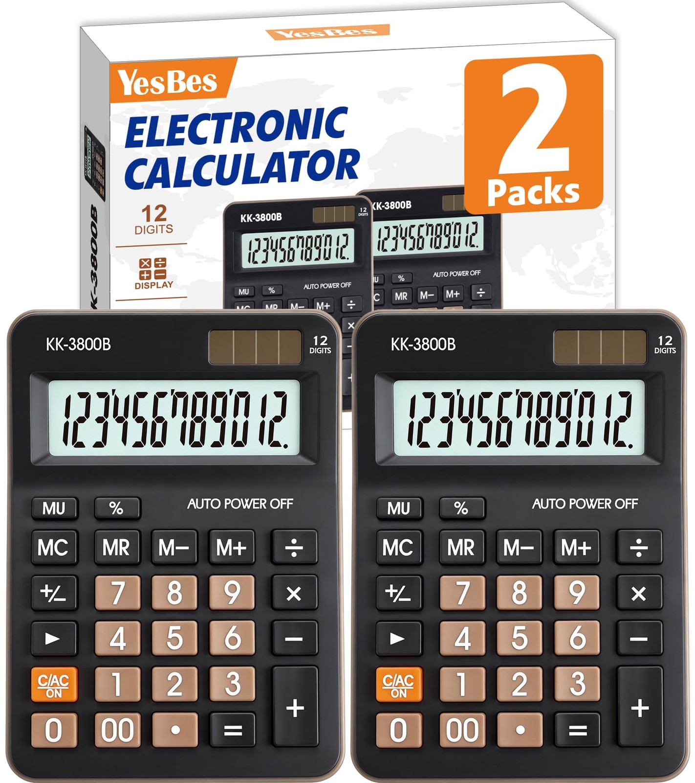 2 Pack Calculator, 12 Digit Desk Calculator with Large LCD Display & 2