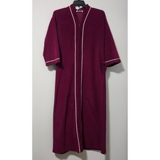 Vintage Vanity Fair Burgundy Velour Zip Front Maxi Robe White Piping Size M USA