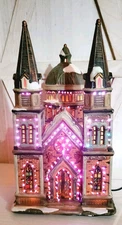 Grandeur Noel 2003 Fiber Optic Victorian Village Cathedral Church Lighted 