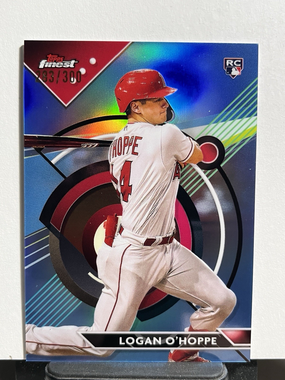 2023 Topps Finest - Logan O'Hoppe #19 Sky Blue Refractor /300 (RC)