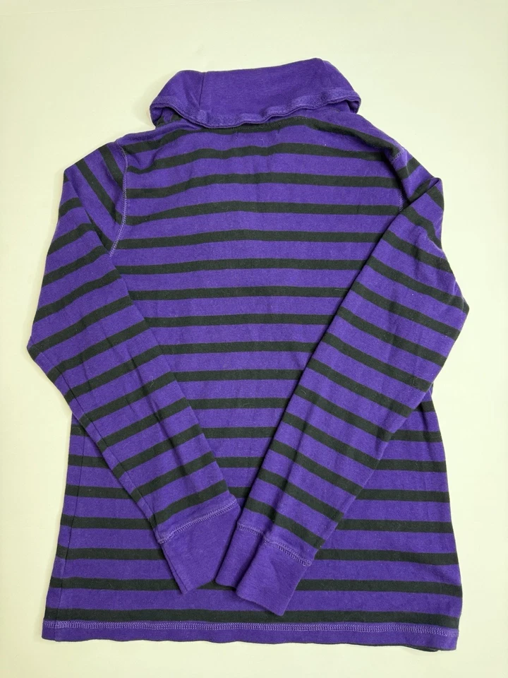 Girls Youth Ralph Lauren Purple & Black Striped Shirt Quarter Zip Size Large  - Image 2 of 4