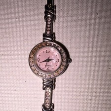 Women's Pink Dial Silver Metal Bracelet Quartz Wristwatch Arabic Numerals Analog