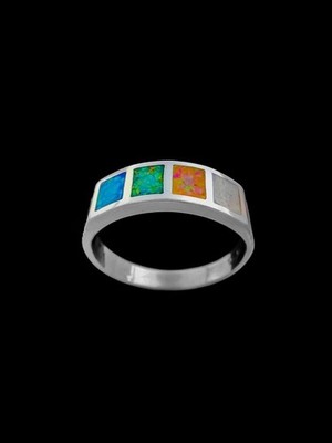 Opal Ring vier Quadrate