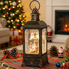 Christmas Snow Globe Lighted Angel Nativity Scene, Musical Water Lantern in Sw
