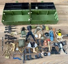 2 VTG GI JOE ARMY GREEN TOY TOOL BOX HASBRO FOOT LOCKER  CASE w/ Accessories