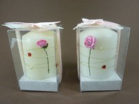 2 X Kerzen Mit Dekodraht, Perlen, Glasherzen Und Rose, Dekoration, Geschenk