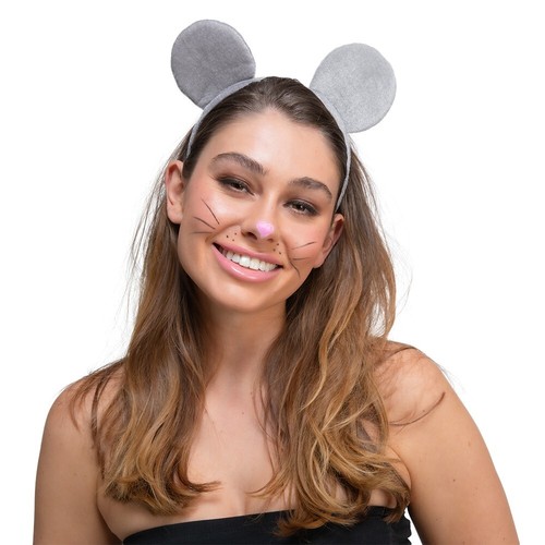 VELOUR MOUSE EARS on Headband Deluxe Halloween Adult Fancy Dress Animal Unisex - Picture 3 of 6