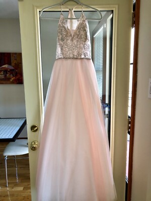 Pale Pink Appliqu Sequins Long Evening Wedding Prom Dress Girls Size  Medium | eBay