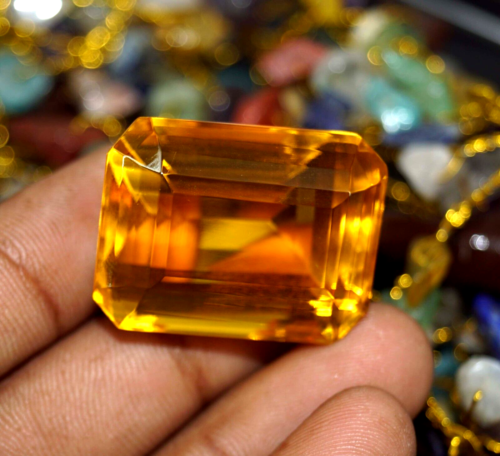 Natural Certified 85.85 Ct Emerald Cut Yellow Citrine Brazilian Loose Gemstone
