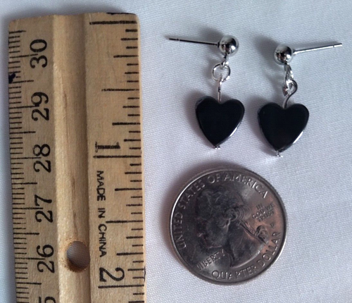 Hematite Heart Bead Drop Earrings Stainless Steel Post Harmony Protection Stone - Picture 9 of 9