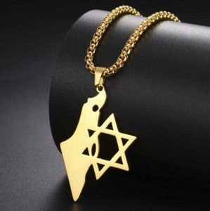 Authentic Map Of Israel With Star Of David Silver / Gold plated Necklace.