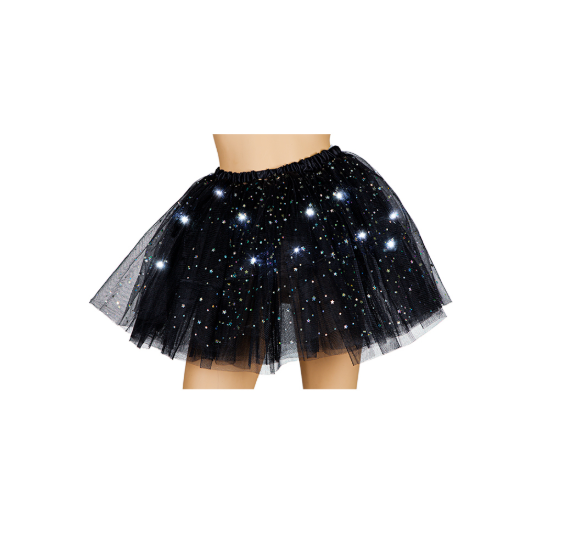 80s Adult Ladies Black Light up Sparkle Tutu Skirt 1980s Fancy Dress