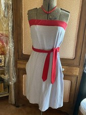 MNG by Mango Nautical Strapless Dress + Belt Red White Blue Stripe 6 P Summer