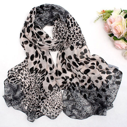 Women39s Leopard Long Soft Wrap Ladies Print Shawl Silk Chiffon Scarf Neck Stole