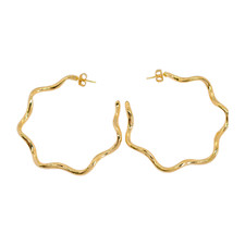 18k Gold Filled Medium Half Hoop Earrings for Women- Wavy Earrings Nickel Free