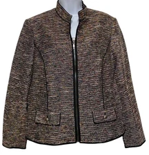 John Meyer Blazer Women Size 14 Multicolor Tweed Sparkle Full Zip Jacket Career