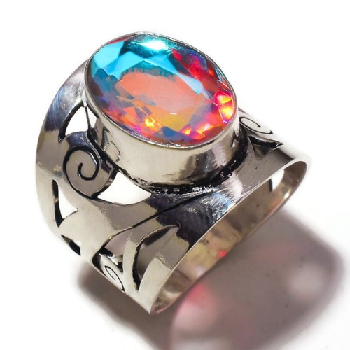 Mystic Topaz Men's Ring In 925 Sterling Silver Turkish Jewelry All Size - Foto 12