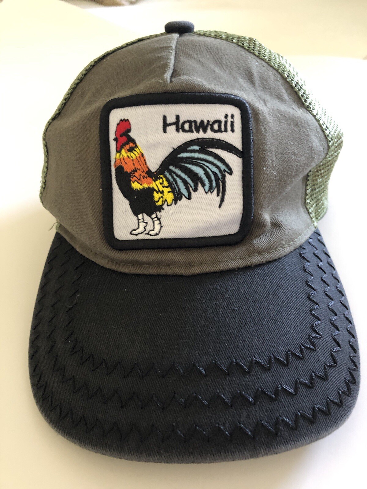 Baseball Cap W/Rooster In Crown. Green W/Black Bib. Snap Adjust. Cotton.-image