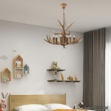 6-Heads Antler Chandelier Light Deer Horn Dining Restaurant Pendant Lamp Resin