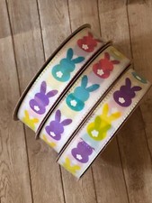 RIBBON marshmallow bunnies YELLOW purple TEAL PINK 4 yards each 3 spools NEW
