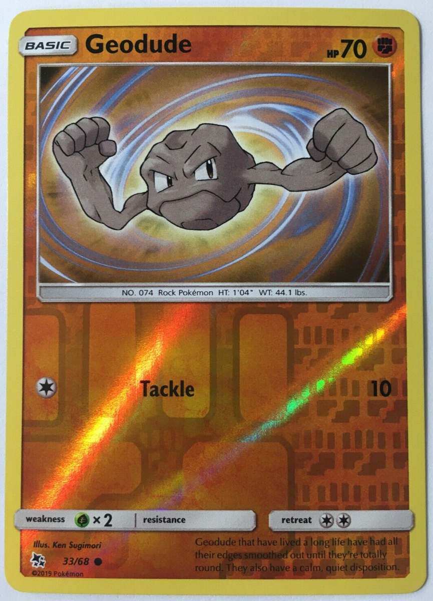 POKEMON GEODUDE 33/68 HIDDEN FATES COMMON REVERSE HOLO NEAR MINT
