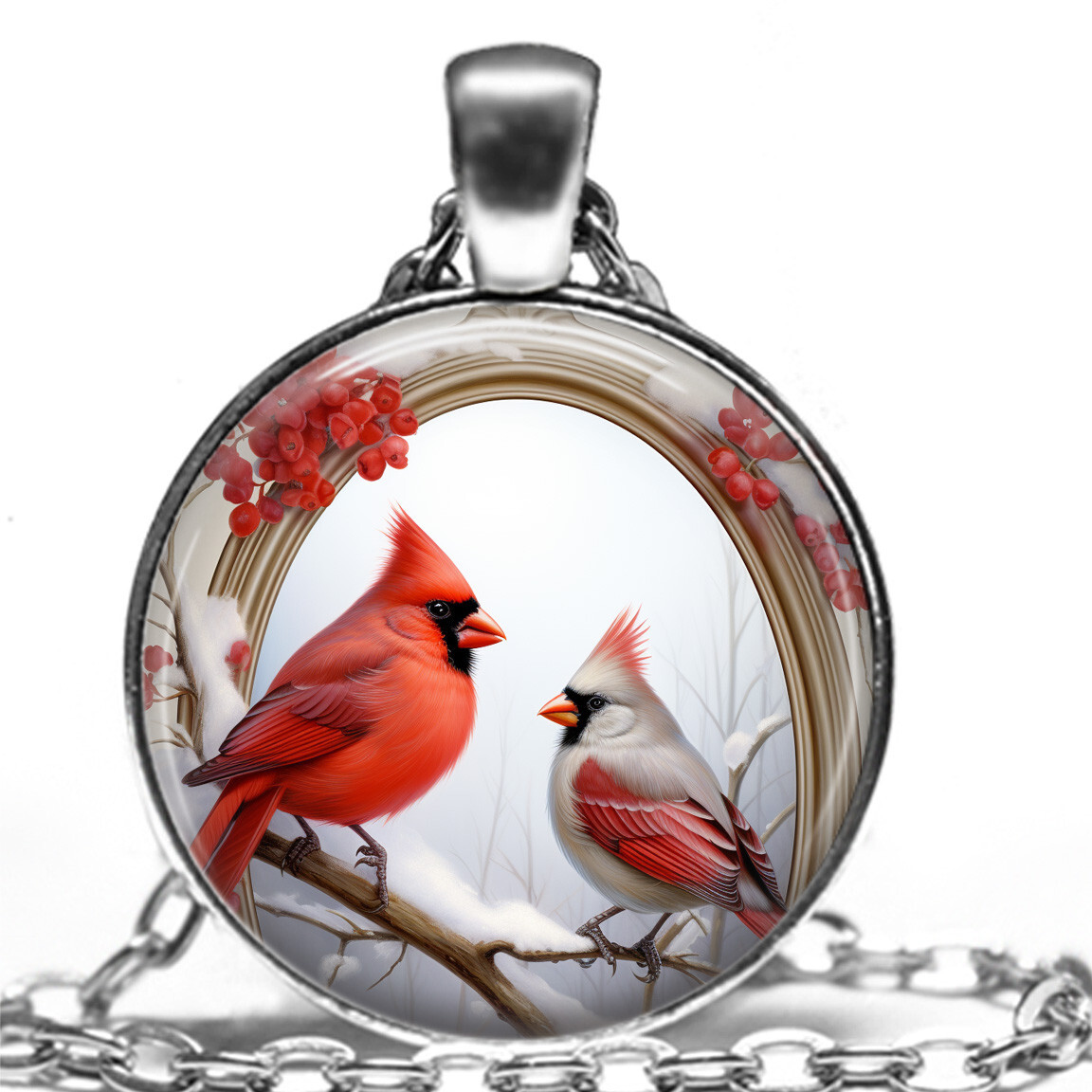 Collar Colgante de Regalo Cardinal Rojo Arte de Aerógrafo Digital Amante de las Pájaras Regalo Memorial