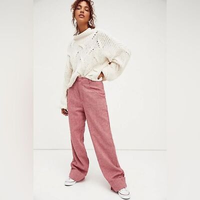 NEW Free People Womens Pants Pink Selina Tweed Trouser Dress Straight Leg Size 4