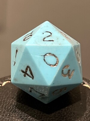 Early vintage Gamescience d20 light blue rpg ad&d dice 121524@