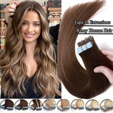 Super Tape In Glue 100 Remy Human Hair Extensions Real Thick 60pcs 150g Brown