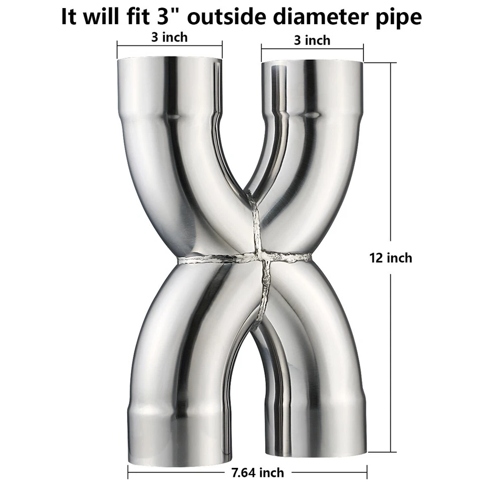 Welded X Pipe 3" Dual Inlet/Outlet Polished Exhaust X Pipe Stainless Steel - Image 2 of 4