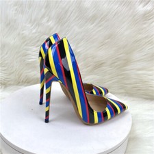 New Colored Striped High Heels 12CM Pointed Toe High Heels Women's Banquet Shoes