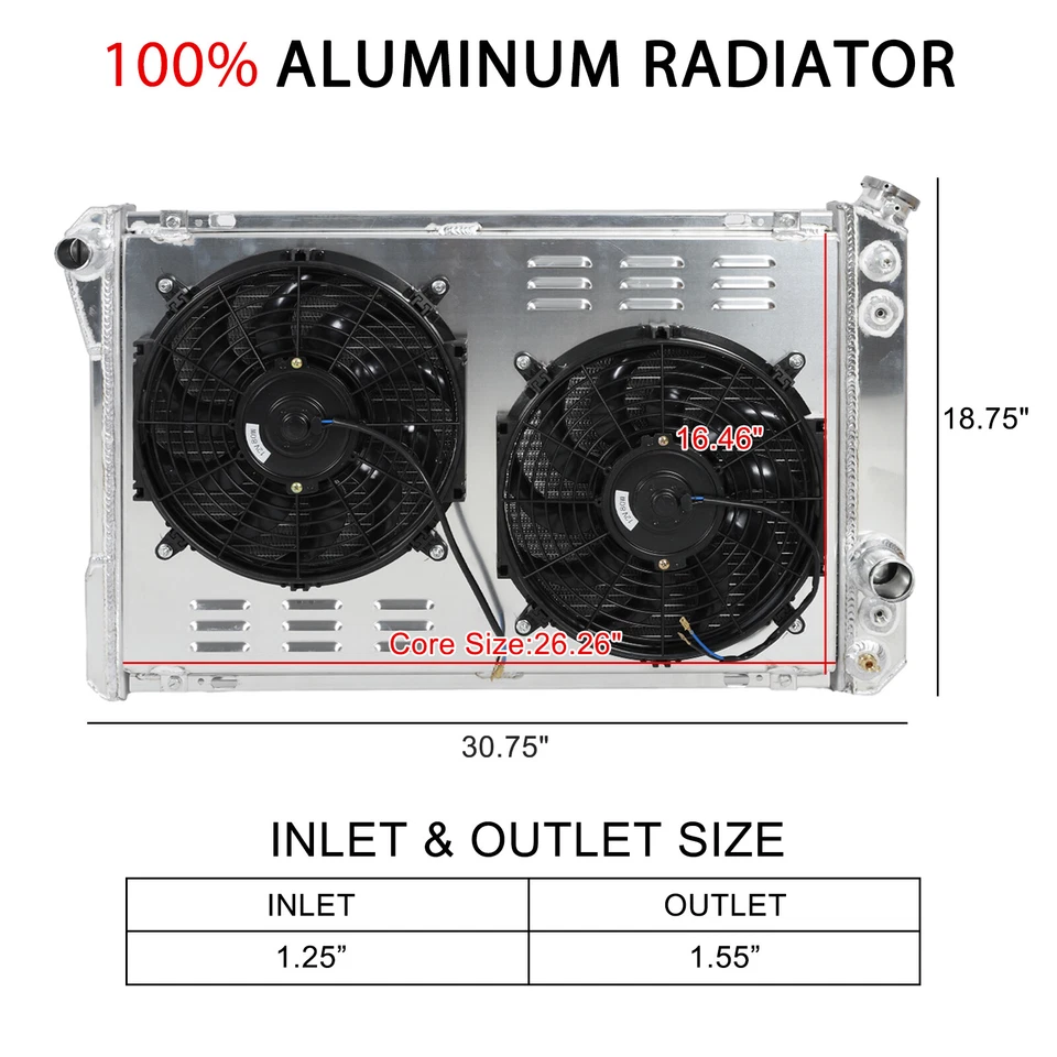 3 Row Aluminum Radiator 12V Slim Shroud Fan For 1982-1992 Chevy Camaro Firebird Foto 2 de 4