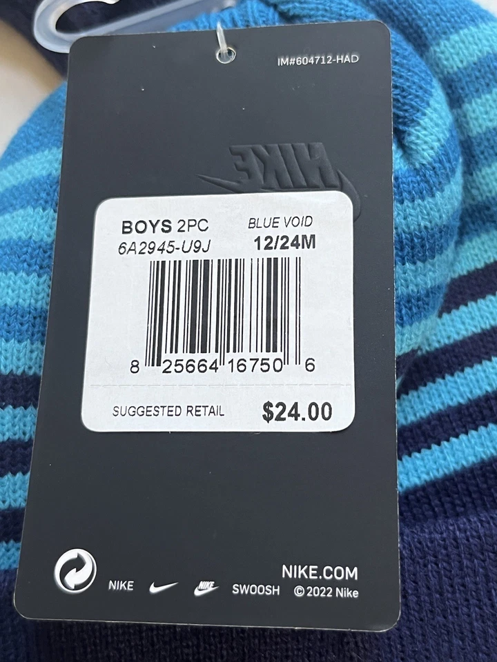 Nike Niños Pequeños Talla 12/24M Sombrero y Mitones Conjunto de 2 Piezas Azul Marino Nuevo Foto 3 de 4