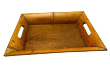 Rustic Bamboo Serving Table Tray Vintage Handles Tiki Coastal Beach 16.5”