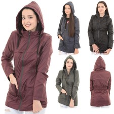 Ladies High Neck Lightweight Shower Proof Unlined Zipper Hooded Coat Jacket