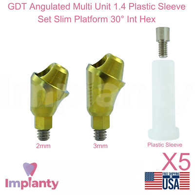 5x GDT Angulated Multi Unit 1.4 Plastic Sleeve Set Slim Platform 30° Int Hex