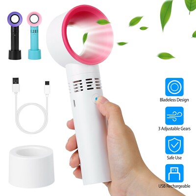 Portable Bladeless Fan Handheld USB No Leaf Handy Fan 360 Degree