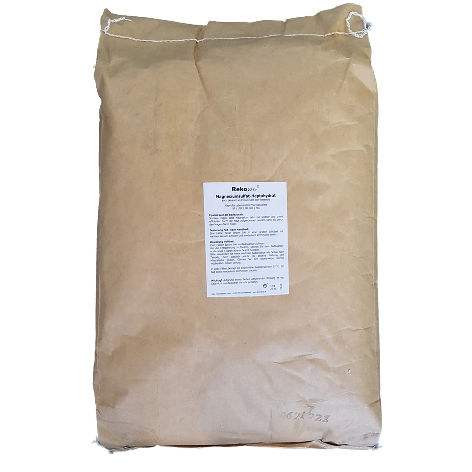 Rekosan Magnesiumsulfat 25 kg Bittersalz Epsom Salz MgSO4 Lebensmittel/Pharmaq.