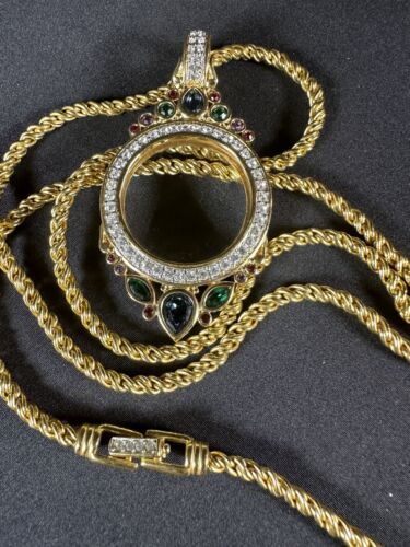 Collana con ciondolo ad anello lente di ingrandimento placca oro swarovski cristallo ritirato 36" - Foto 16 di 22