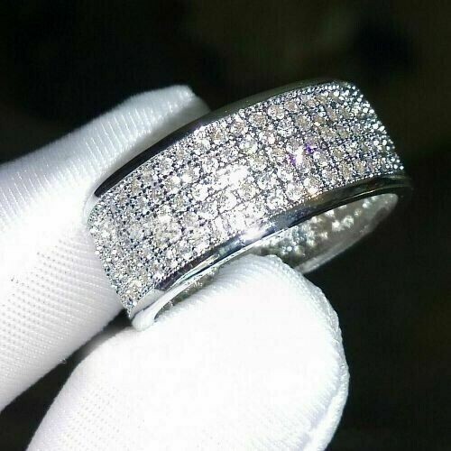 2 Ct Round Cut Simulated Diamond Eternity Engagement Ring 14K White ...