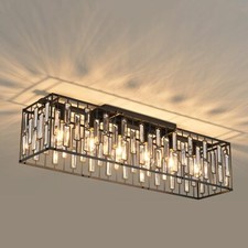 38.7in Modern Ceiling Light 6-Lights Crystal Chandelier Rectangle for Kitchen