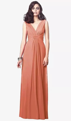 Dessy TH031..Draped V-Neck Shirred Chiffon Maxi Dress...Terracotta...Size 12 - 第 1/4 張圖片