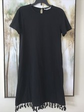 shein dress girls 13/14 years black with fringe short sleeve. EUC
