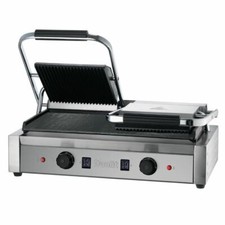 Dualit 96002 Double Panini Contact Grill in Silver Stainless Steel & Cast Iron