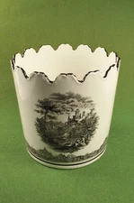 _Vintage Kaldun & Bogle Castle River Scene Ceramic Storage Canister Pot Wastecan