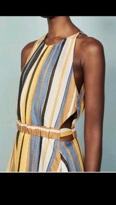 SANDRO Taila striped linen-blend midi dress Size FR34/US2