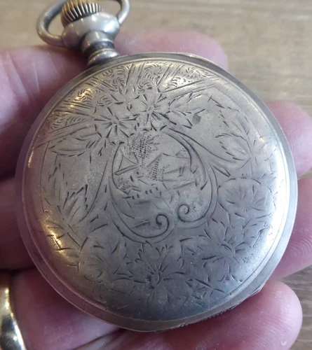 SUPERB ELGIN  FULL HUNTER  ANTIQUE COIN SOLID SILVER  GENTS POCKET WATCH